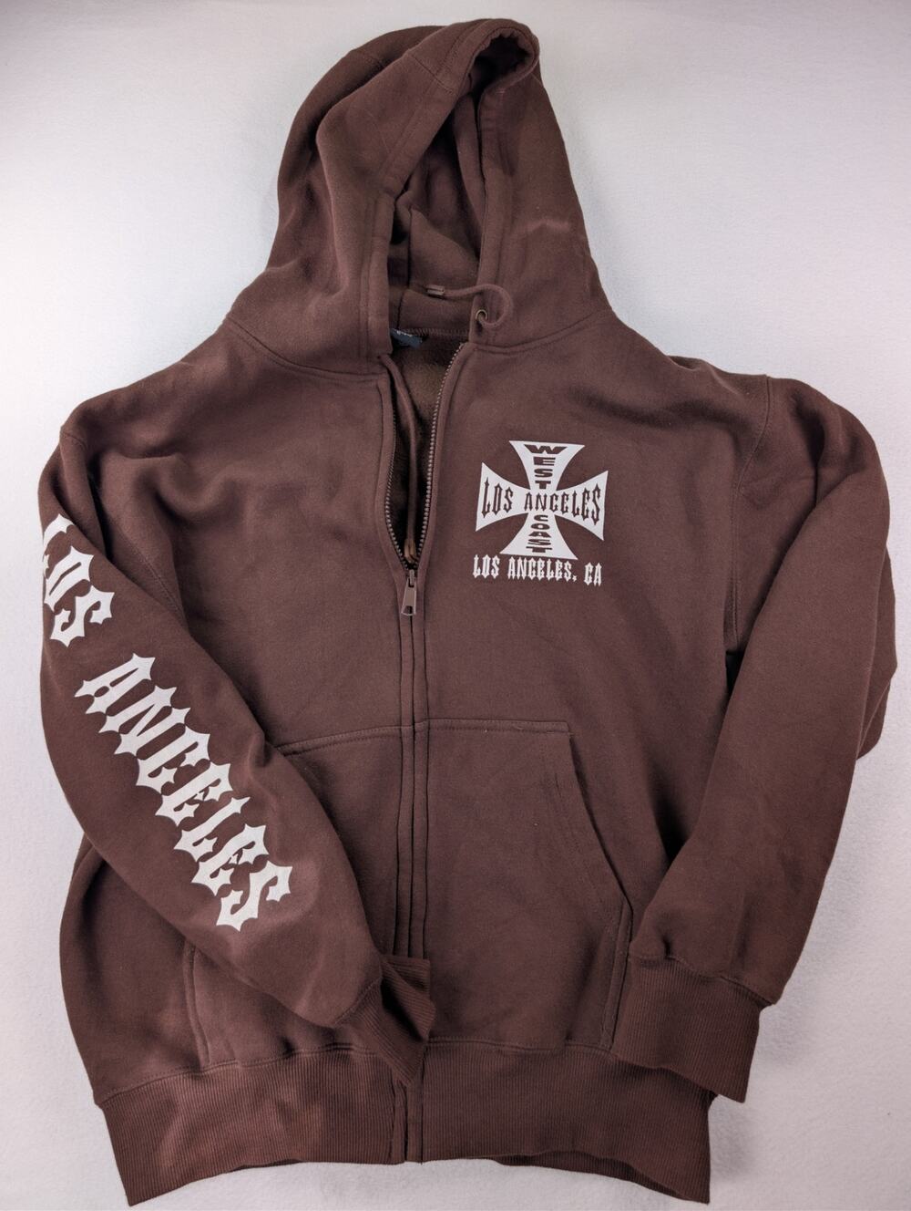 West Coast Choppers Cotton Heritage Men’s M Brown Iron Cross Full Zip Hoodie Y2K